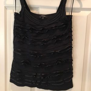 Express Black Tank Top, Satin Tiered rRuffles, S